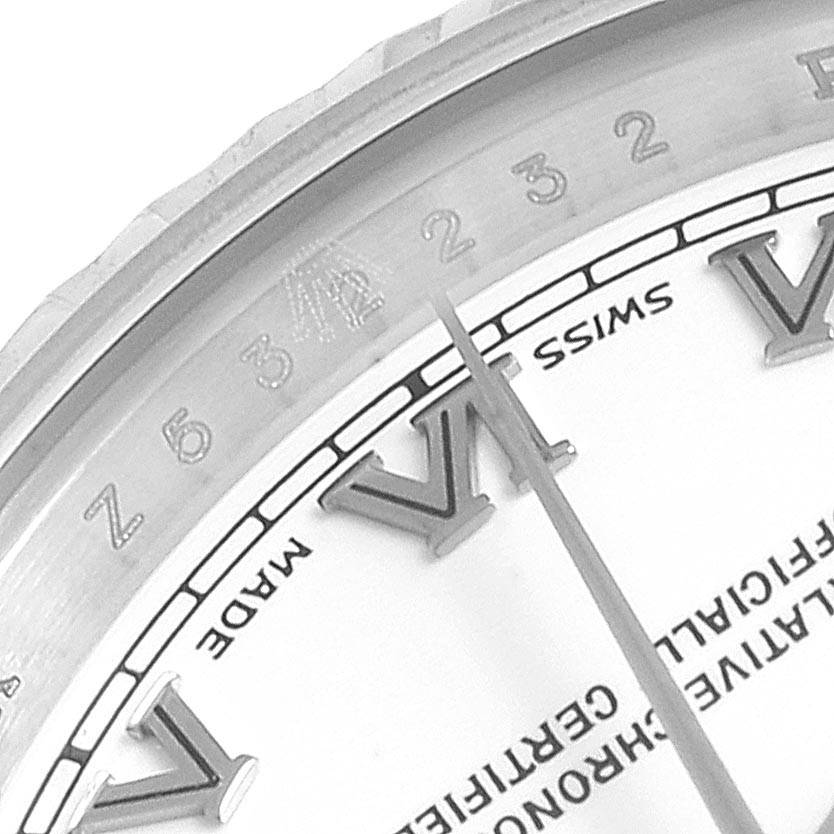 This image shows a close-up of the dial, bezel, and hand of a Rolex Datejust 179174 Women's Stainless Steel White Dial 179174 Women's Stainless Steel White Dial watch.