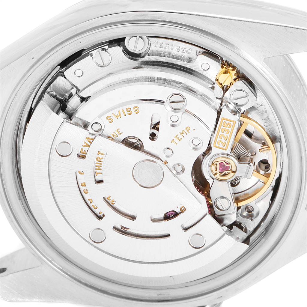 This image shows a close-up view of the internal movement of a Rolex Datejust 79190 Women's Stainless Steel Black Dial 79190 Women's Stainless Steel Black Dial watch.