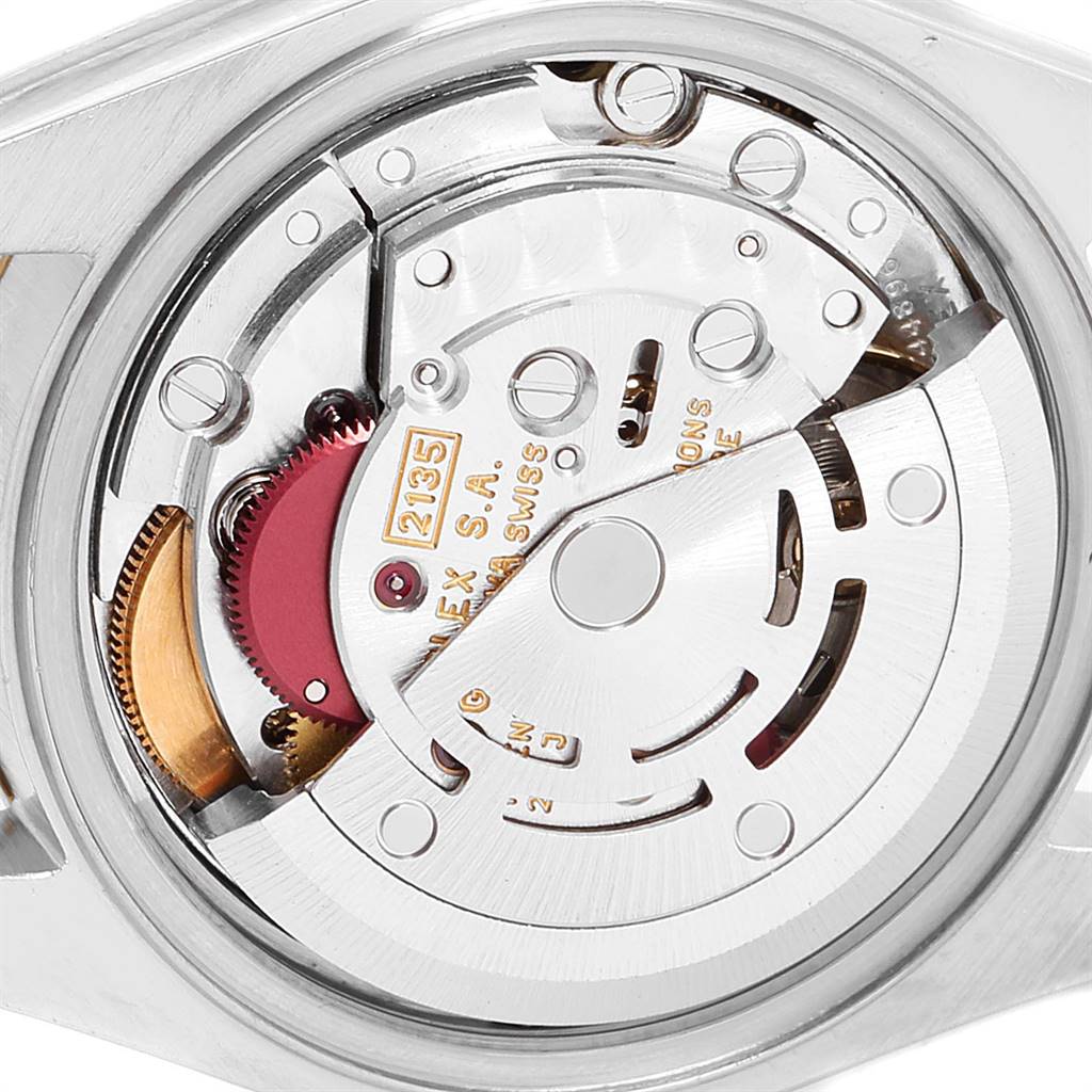 The image shows the movement and internal mechanism of a Rolex Datejust 69173 Women's Stainless Steel White Dial 69173 Women's Stainless Steel White Dial watch viewed from the back.