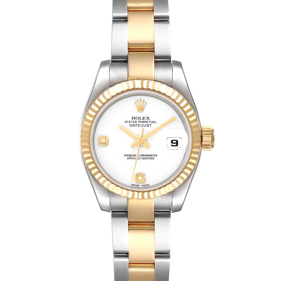 Rolex Datejust Yellow Gold Steel White Onyx Diamond Dial Watch 179173 SwissWatchExpo