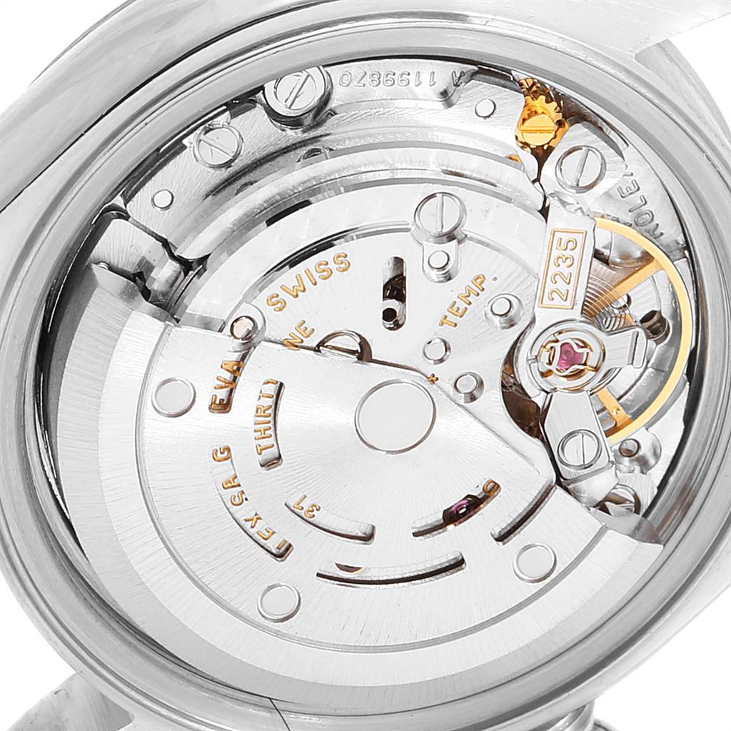 The image shows a close-up, back view of the internal movement of a Rolex Datejust 79174 Women's Stainless Steel Pink Dial 79174 Women's Stainless Steel Pink Dial watch.