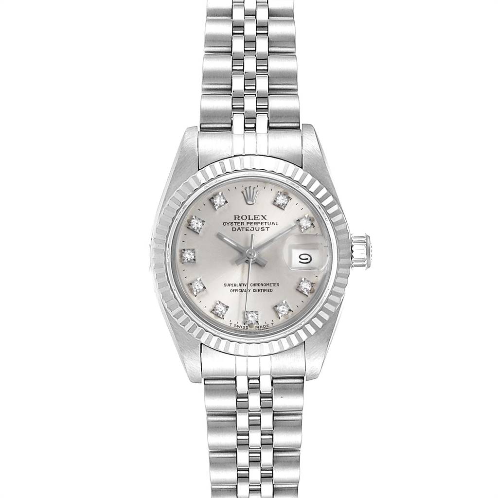 Rolex Datejust Steel White Gold Silver Diamond Dial Ladies Watch 69174 ...