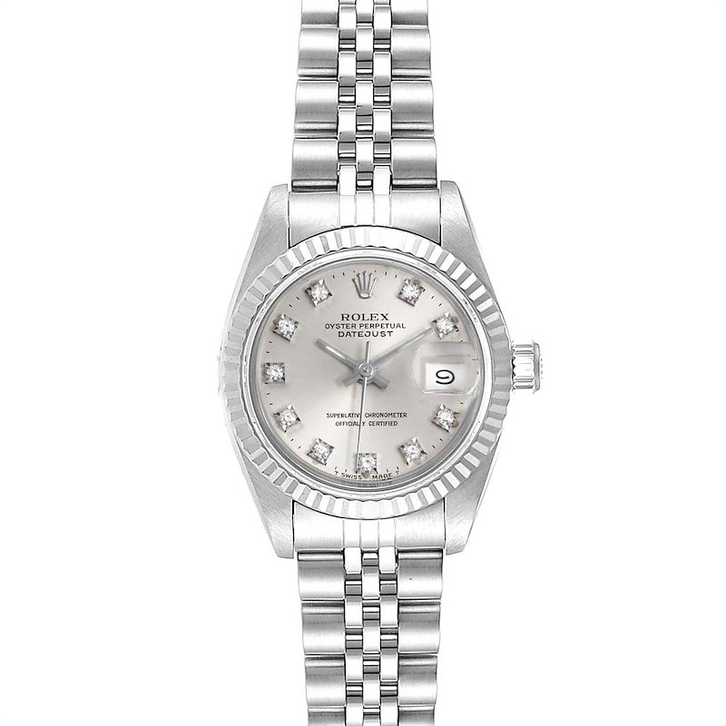 Rolex Datejust Steel White Gold Silver Diamond Dial Ladies Watch 69174 SwissWatchExpo