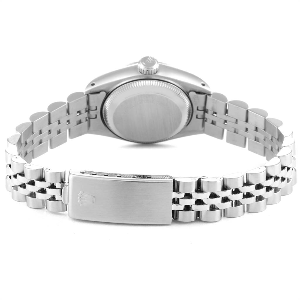 The image shows the back, clasp, and bracelet of the Rolex Datejust 69174 Women
s Stainless Steel Silver Dial 69174 Women
s Stainless Steel Silver Dial watch.