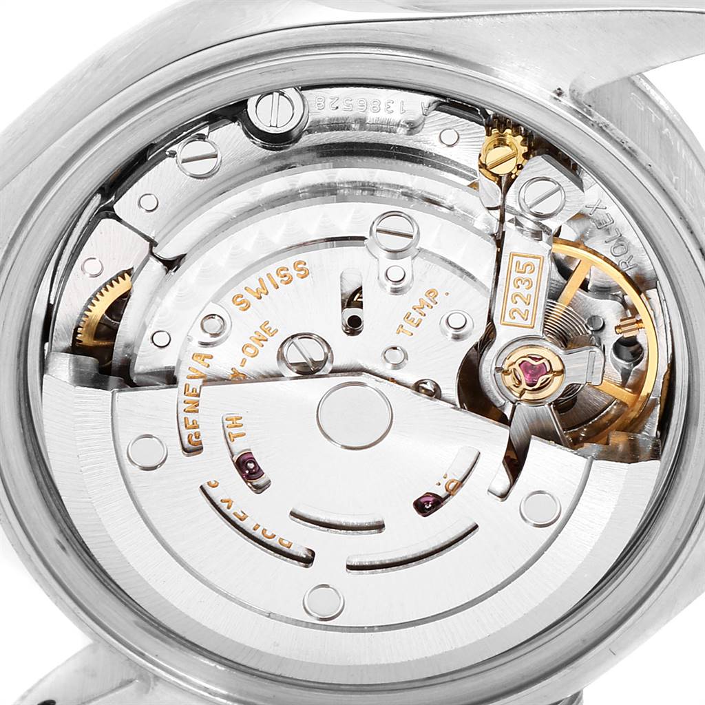 This image shows an open case back view of a Rolex Datejust 79174 Women's Stainless Steel Blue Dial 79174 Women's Stainless Steel Blue Dial watch, revealing its intricate internal movement components.