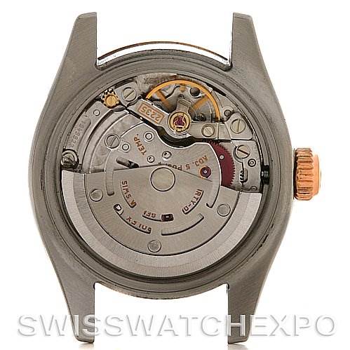 The image shows the back view of a Rolex Datejust 179171 Women's Steel and Gold (two tone) Black Dial 179171 Women's Steel and Gold (two tone) Black Dial watch, featuring its internal movement components.