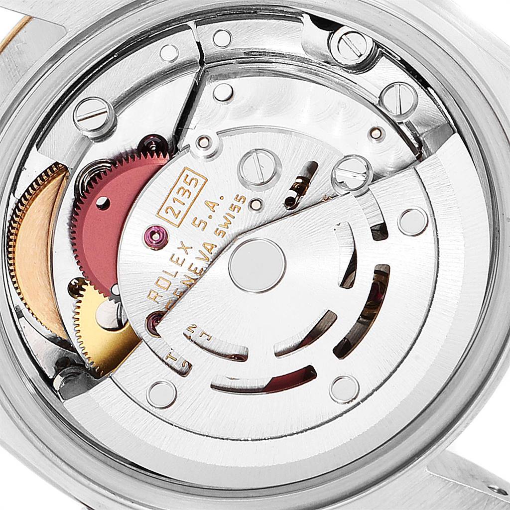This close-up image shows the internal mechanism of a Rolex Datejust 69173 Women
s Stainless Steel Champagne Dial 69173 Women
s Stainless Steel Champagne Dial watch.