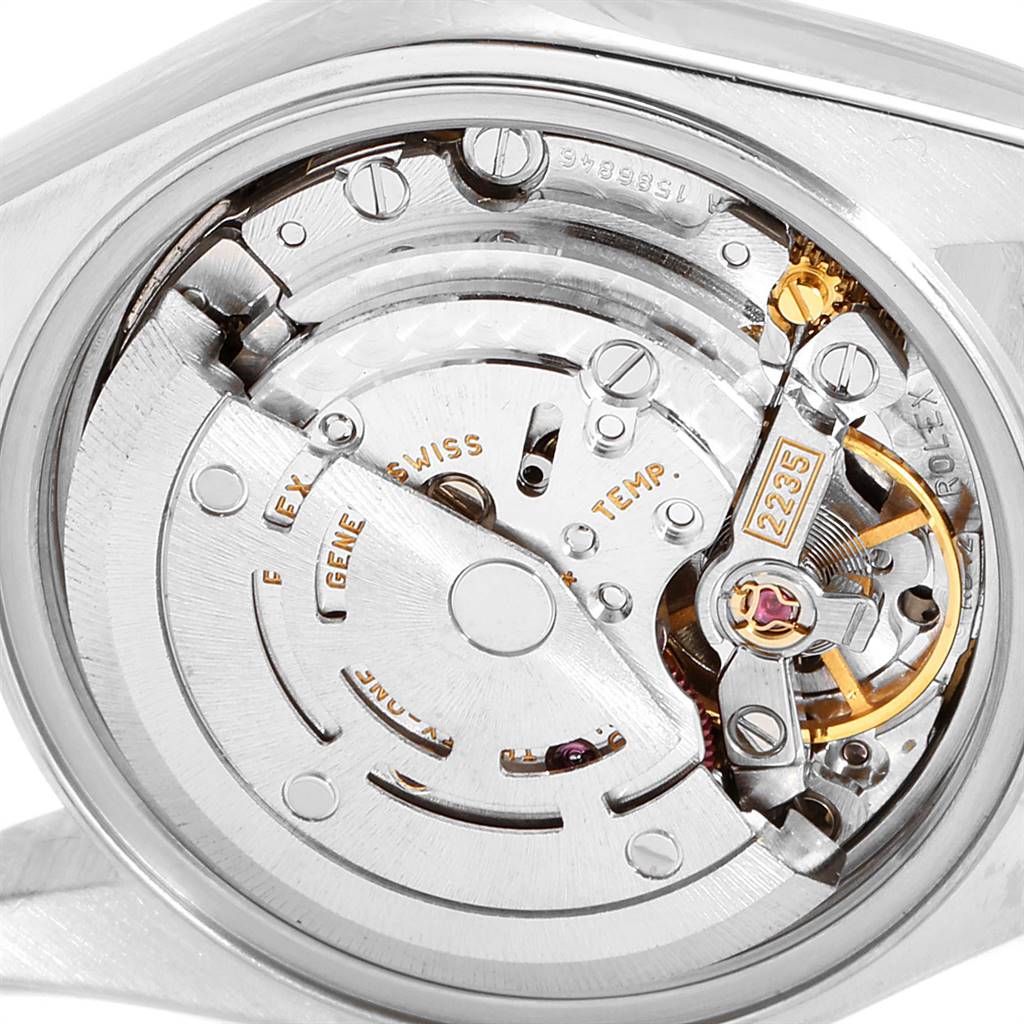 This image shows the movement mechanism of the Rolex Datejust 79173 Women's Stainless Steel Mother of Pearl Dial 79173 Women's Stainless Steel Mother of Pearl Dial watch from a close-up, top-down angle.