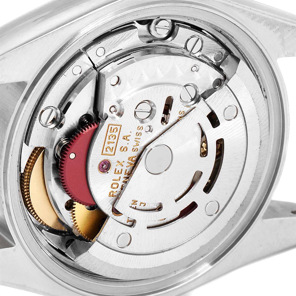 The image shows the movement and internal components of a Rolex Datejust 69173 Women's Stainless Steel Champagne Dial 69173 Women's Stainless Steel Champagne Dial watch from a close-up rear angle.