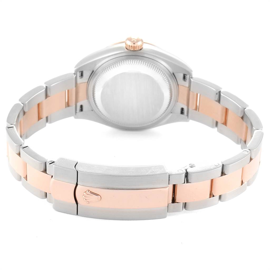 The image shows the back case and bracelet of a Rolex Datejust 279171 Women's Steel and Gold (two tone) Brown Dial 279171 Women's Steel and Gold (two tone) Brown Dial watch, with a two-tone metal design.