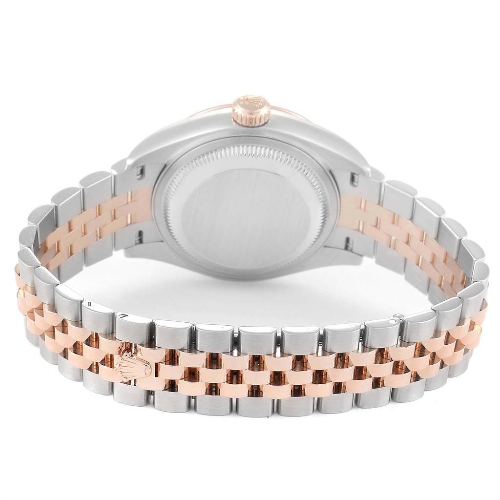 The image shows the back view of a Rolex Datejust 279171 Women
s Steel and Gold (two tone) Mother of Pearl Dial 279171 Women
s Steel and Gold (two tone) Mother of Pearl Dial watch, highlighting the case back and Jubilee bracelet.