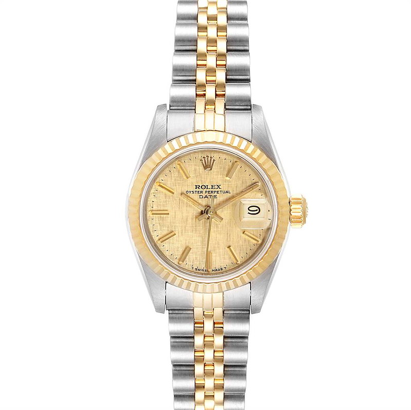Rolex Datejust 26mm Steel Yellow Gold Linen Dial Ladies Watch 69173 SwissWatchExpo