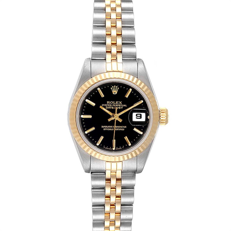 Rolex Datejust Steel Yellow Gold Black Dial Ladies Watch 69173 SwissWatchExpo