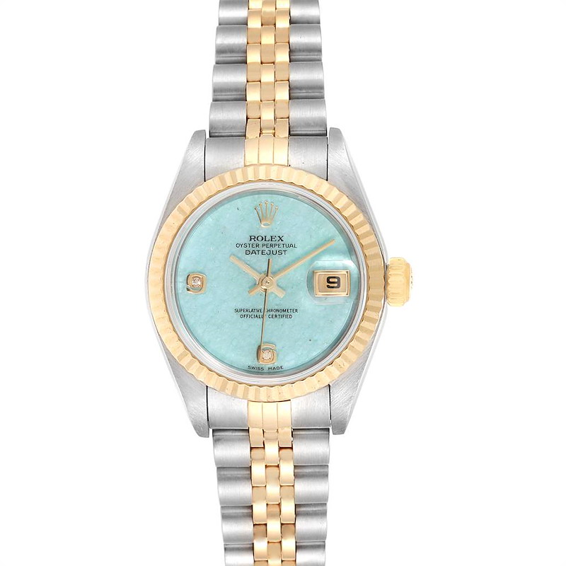 Rolex Datejust Steel Yellow Gold Blue Jadeite Diamond Ladies Watch 79173 SwissWatchExpo