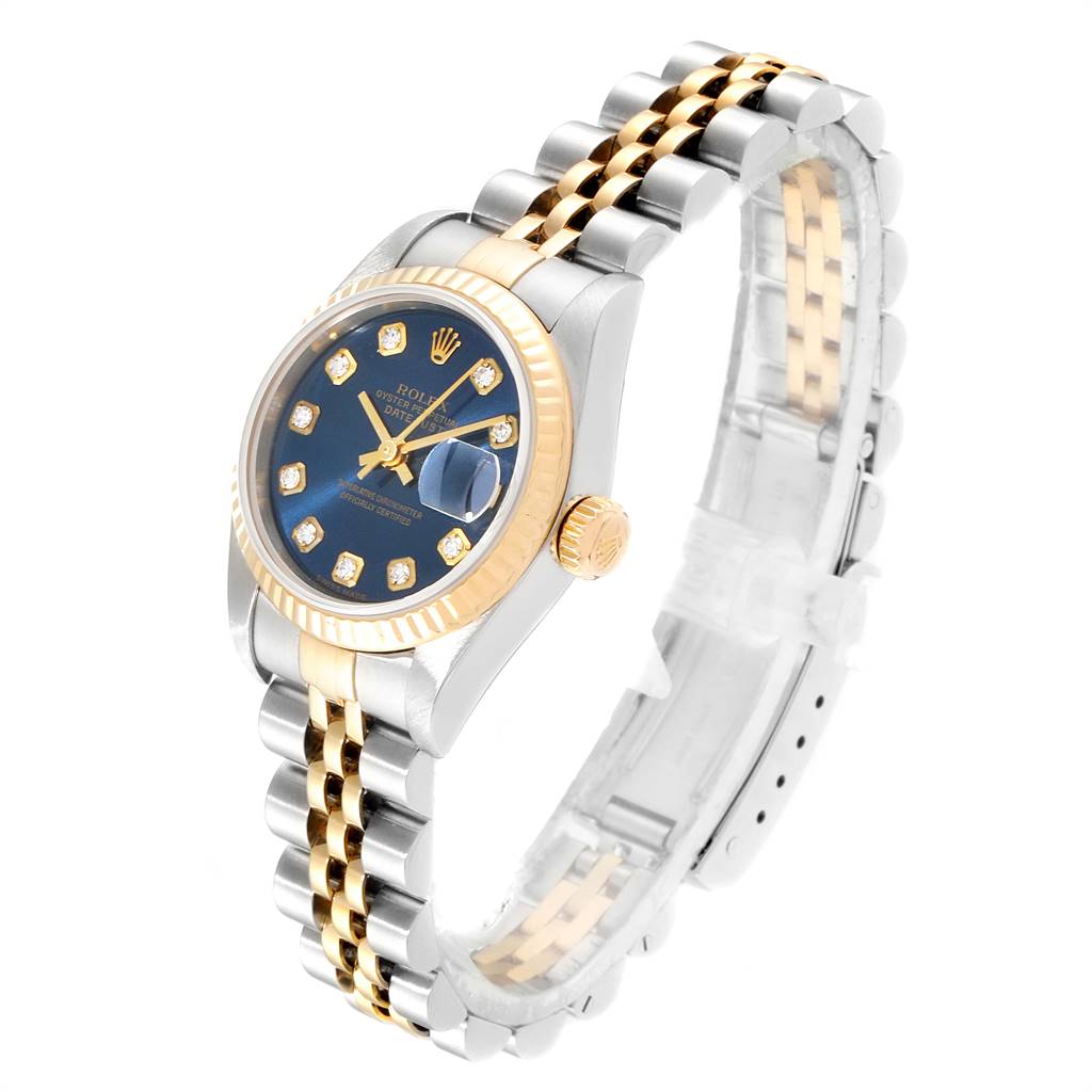 Rolex Datejust Steel Yellow Gold Blue Diamond Dial Ladies Watch 79173 ...