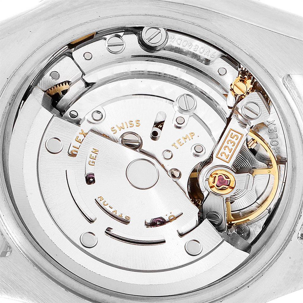 The image shows the movement mechanism from the back angle of a Rolex Datejust 179384 Women
s Stainless Steel Mother of Pearl Dial 179384 Women
s Stainless Steel Mother of Pearl Dial watch, revealing its intricate internal parts.