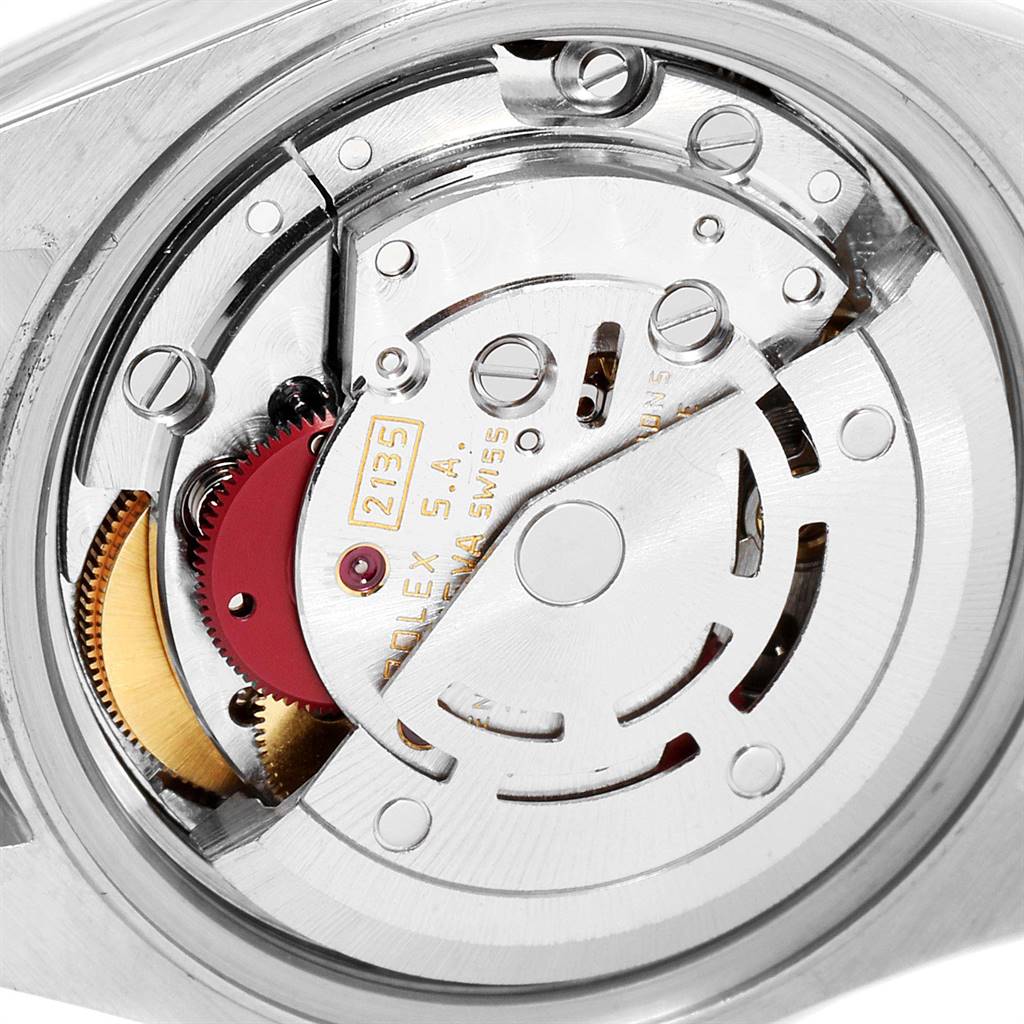 This image shows the movement mechanism of a Rolex Datejust 69173 Women's Stainless Steel White Dial 69173 Women's Stainless Steel White Dial watch at a close-up, angled top-down view.