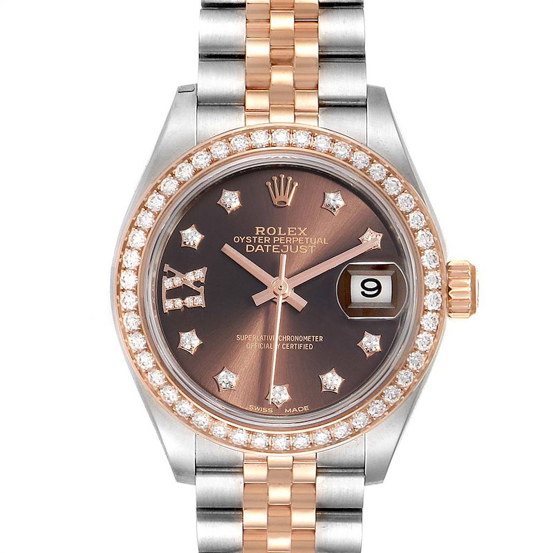 Rolex Datejust 28 Steel Rolesor Everose Gold Diamond Ladies Watch 279381 SwissWatchExpo
