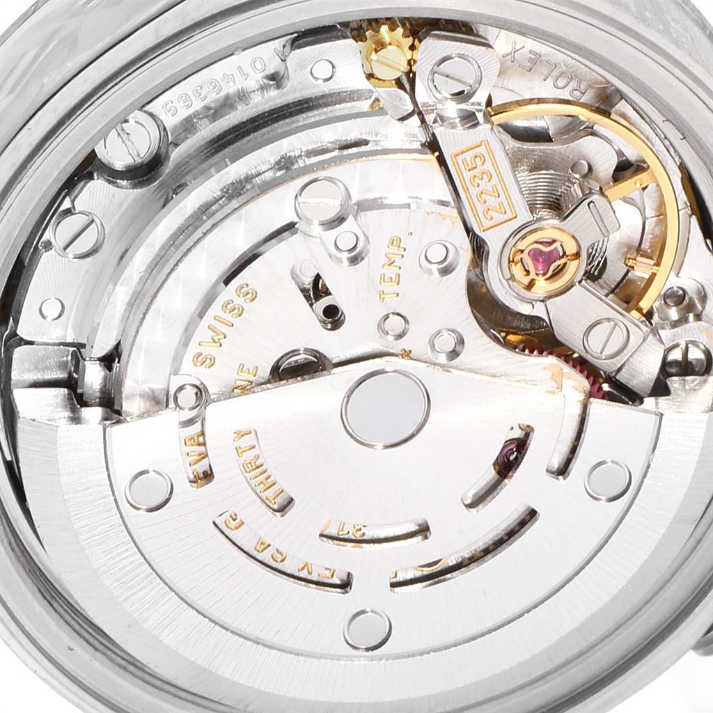 The image shows a close-up of the movement mechanism inside a Rolex Datejust 79174 Women's Stainless Steel Blue Dial 79174 Women's Stainless Steel Blue Dial watch.