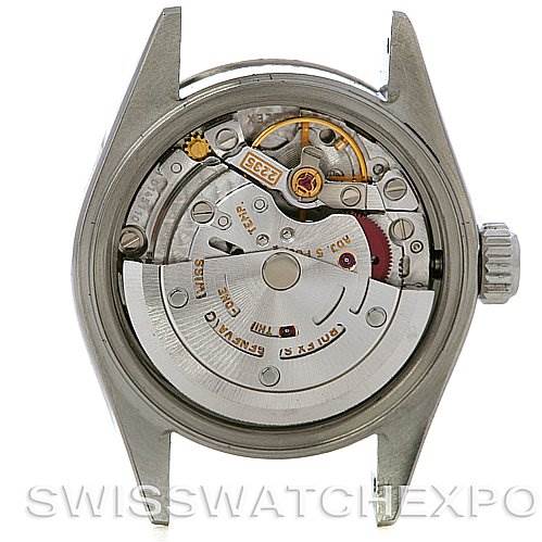 The image shows the internal mechanism of a Rolex Datejust 79174 Women's Stainless Steel Blue Dial 79174 Women's Stainless Steel Blue Dial watch from a back view, revealing its movement parts.