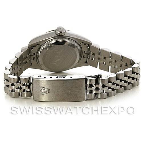 The image shows the back case and bracelet clasp of a Rolex Datejust 79174 Women's Stainless Steel White Dial 79174 Women's Stainless Steel White Dial watch from a rear angle.