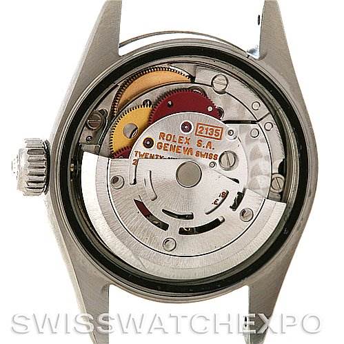 This image shows the open case back of a Rolex Datejust 69174 Women's Stainless Steel Black Dial 69174 Women's Stainless Steel Black Dial model, revealing the movement and internal mechanisms.