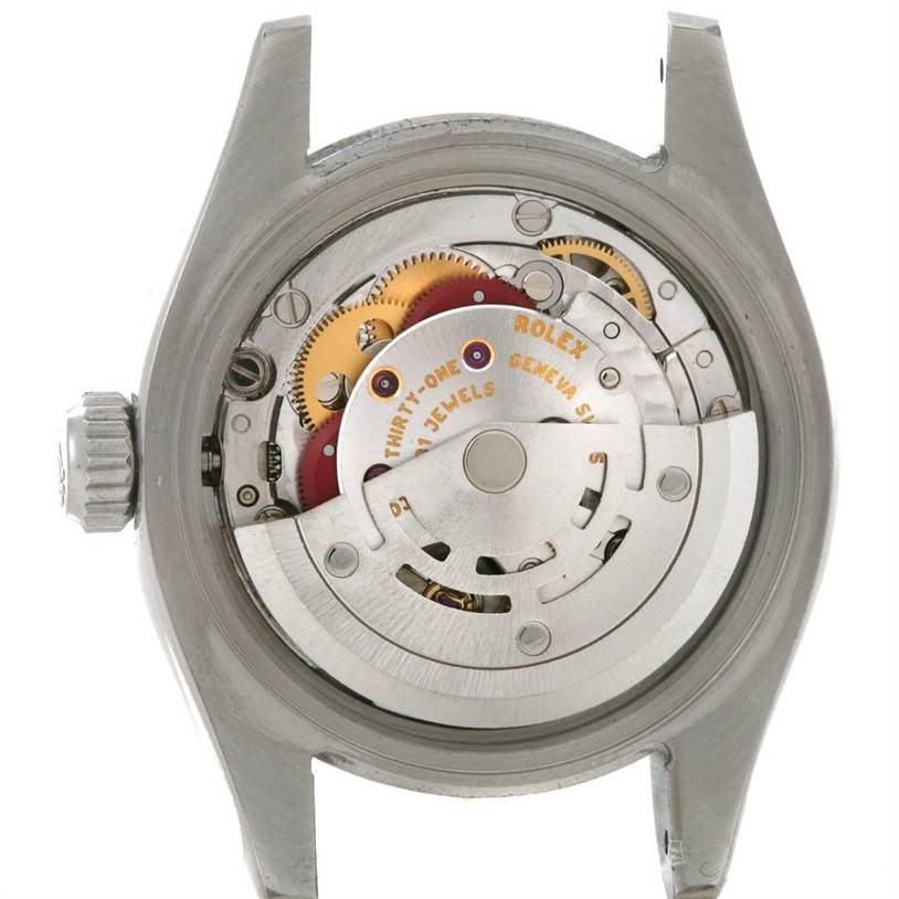 This image shows the internal mechanism of a Rolex Datejust 179160 Women's Stainless Steel Pink Dial 179160 Women's Stainless Steel Pink Dial watch, viewed from the back angle.