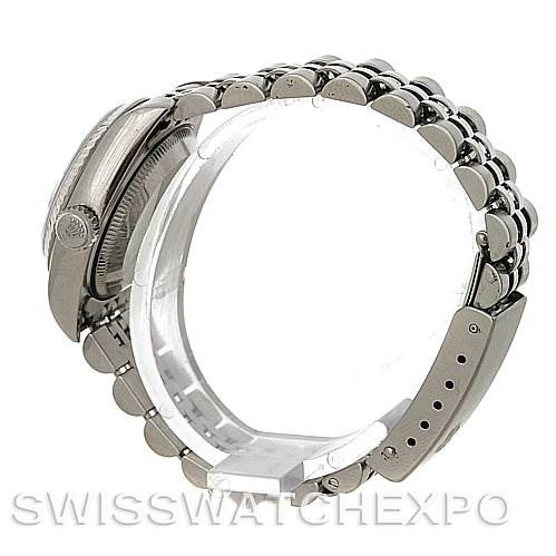 The image shows a side view of a Rolex Datejust 79174 Women's Stainless Steel Mother of Pearl Dial 79174 Women's Stainless Steel Mother of Pearl Dial watch focusing on the bracelet and clasp.