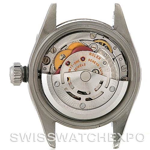 This image shows the backside interior view of a Rolex Datejust 79174 Women's Stainless Steel Mother of Pearl Dial 79174 Women's Stainless Steel Mother of Pearl Dial watch, highlighting its movement mechanism.