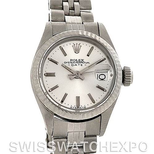 The image shows a front view of the Rolex Datejust 6917 Women
s Stainless Steel Silver Dial 6917 Women
s Stainless Steel Silver Dial watch, displaying the dial, bezel, bracelet, and crown.