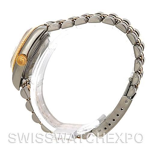 This image shows a side view of a Rolex Datejust 69173 Women's Stainless Steel Champagne Dial 69173 Women's Stainless Steel Champagne Dial watch, highlighting its band, crown, and case profile.