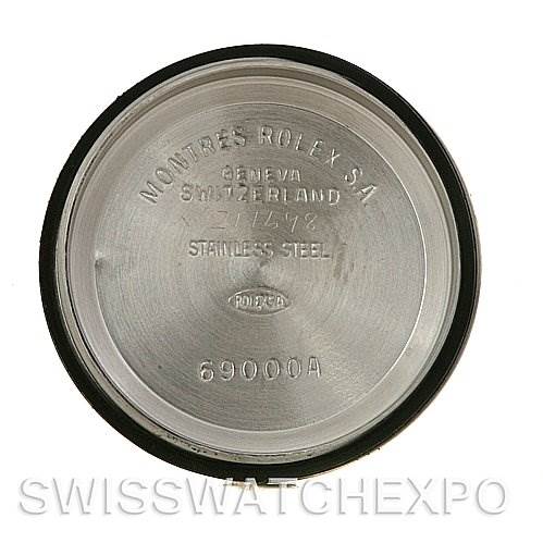 The image shows the inside of the case back of a Rolex Datejust 69173 Women's Stainless Steel Champagne Dial 69173 Women's Stainless Steel Champagne Dial watch, displaying engravings.