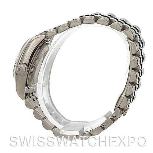 The image shows a side view of a Rolex Datejust 179160SRO Women's Stainless Steel Grey Dial 179160SRO Women's Stainless Steel Grey Dial watch, highlighting the case, crown, and stainless steel bracelet.