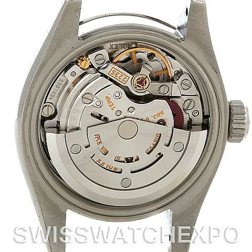 The image shows the back view of the Rolex Datejust 179160SRO Women's Stainless Steel Grey Dial 179160SRO Women's Stainless Steel Grey Dial watch, revealing its movement and internal mechanical parts.