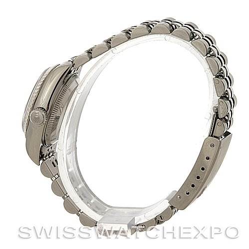 This image shows a side view of the bracelet and case of a Rolex Datejust 79174 Women's Stainless Steel Brown Dial 79174 Women's Stainless Steel Brown Dial watch.