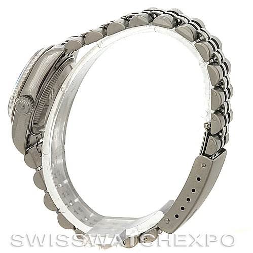 The image shows a side view of the Rolex Datejust 69174 Women's Stainless Steel Pink Dial 69174 Women's Stainless Steel Pink Dial watch, highlighting the bracelet and side profile of the case.