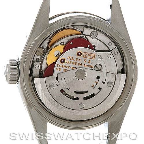 This image shows the internal movement mechanism of a Rolex Datejust 69174 Women's Stainless Steel Pink Dial 69174 Women's Stainless Steel Pink Dial watch with an open case back view.