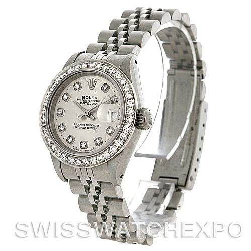 Rolex Datejust Ladies Stainless Steel 18k White Gold Diamond Dial Watch 69174 SwissWatchExpo