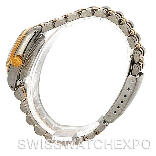 The image shows the side profile and bracelet clasp of a Rolex Datejust 69173 Women's Stainless Steel White Dial 69173 Women's Stainless Steel White Dial watch, revealing the crown and part of the bracelet.