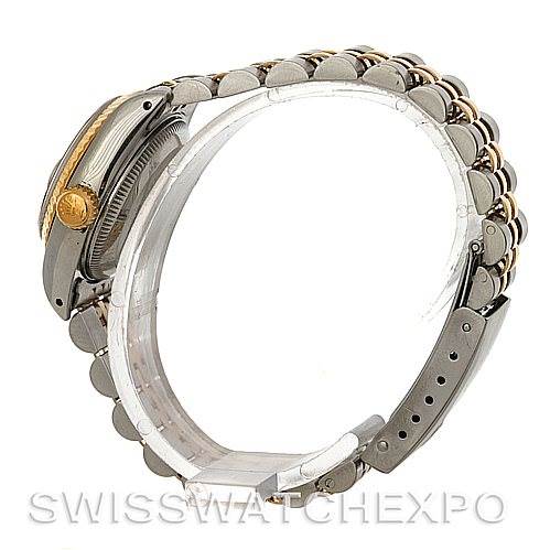 This image shows the side profile and bracelet of the Rolex Datejust 69173 Women's Stainless Steel White Dial 69173 Women's Stainless Steel White Dial watch.