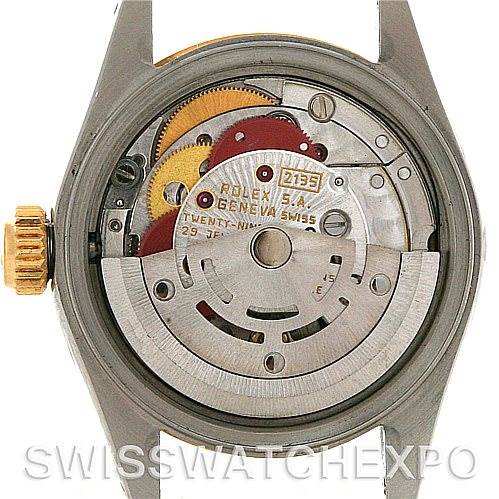 This image shows the internal movement mechanism of a Rolex Datejust 69173 Women's Stainless Steel Champagne Dial 69173 Women's Stainless Steel Champagne Dial watch from a rear angle.