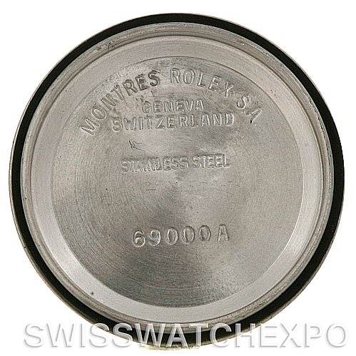 This image shows the inside case back of a Rolex Datejust 69173 Women's Stainless Steel Champagne Dial 69173 Women's Stainless Steel Champagne Dial watch, featuring branding and model number details.