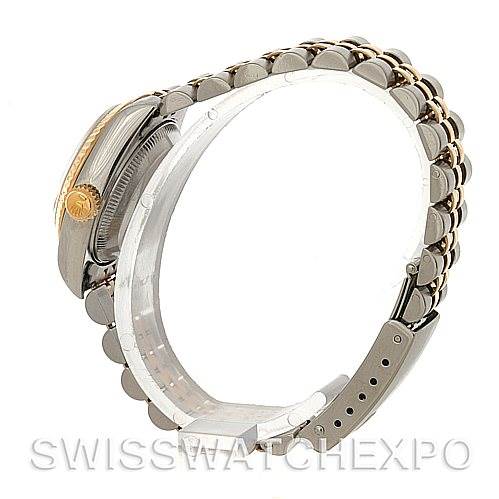 The image shows the side and partial band view of a Rolex Datejust 69173 Women's Stainless Steel White Dial 69173 Women's Stainless Steel White Dial watch.