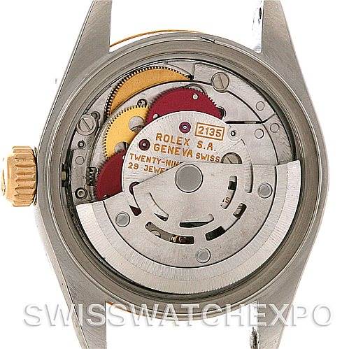 This image shows the movement and inner workings of the Rolex Datejust 69173 Women's Stainless Steel White Dial 69173 Women's Stainless Steel White Dial watch, viewed from the back.