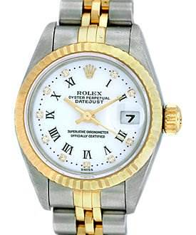Photo of Rolex Ladies Datejust Ss & 18k Yellow Gold White Roman Dial 79173