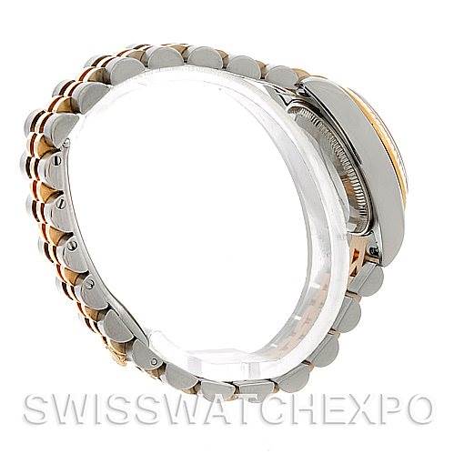 The image shows a side view of a Rolex Datejust 179173 Women's Steel and Gold (two tone) Champagne Dial 179173 Women's Steel and Gold (two tone) Champagne Dial watch, highlighting the bracelet and part of the case and bezel.