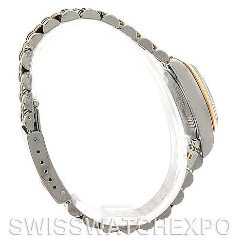 This image shows a side view of a Rolex Datejust 79173 Women's Stainless Steel Blue Dial 79173 Women's Stainless Steel Blue Dial watch, displaying the bracelet and part of the case.