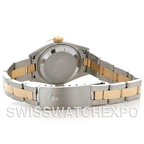 The image shows the back and bracelet of the Rolex Datejust 79163 Women's Steel and Gold (two tone) Black Dial 79163 Women's Steel and Gold (two tone) Black Dial watch, highlighting the two-tone metal design and clasp.