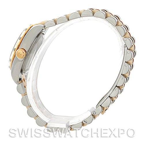 The image shows a side view of a Rolex Datejust 179313 Women's Stainless Steel Mother of Pearl Dial 179313 Women's Stainless Steel Mother of Pearl Dial watch, highlighting the crown and a portion of the band.