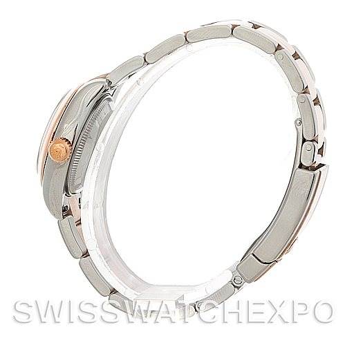 The image shows a side profile view of a Rolex Datejust 179161 Women's Steel and Gold (two tone) Black Dial 179161 Women's Steel and Gold (two tone) Black Dial watch, highlighting the case, crown, and bracelet.